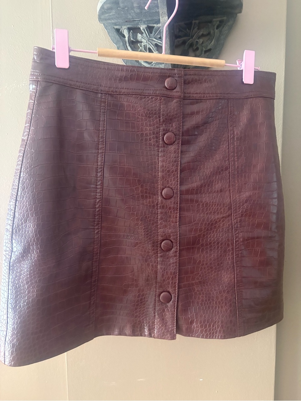 Blank NYC Faux Croc Button-Front Mini Skirt - Dark Brown